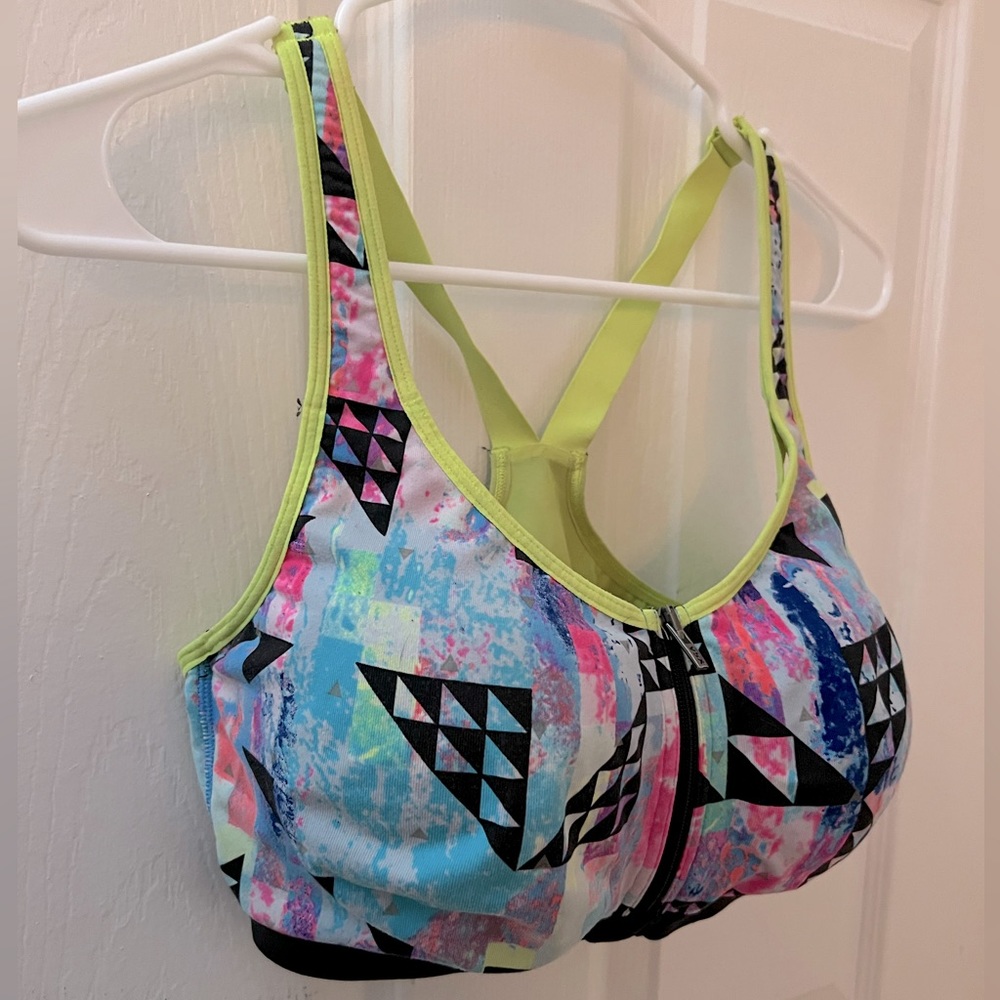 Victoria’s Secret VSX Sport 36DD Multicolor Racerback Sports Bra w/ Front Zip